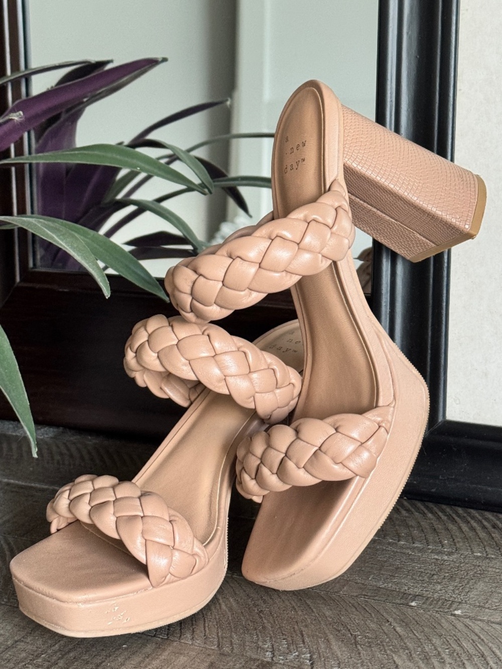 A New Day Braided Platform Heels Nude Tan Size 6.5